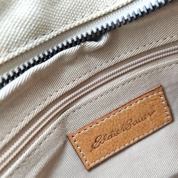 Eddie Bauer Canvas & Leather Small Tote Braided Double Handles Buckle Accent - Picture 15 of 16